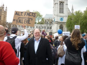Photograph of Ben Mestel at the Science March in London in 2017.